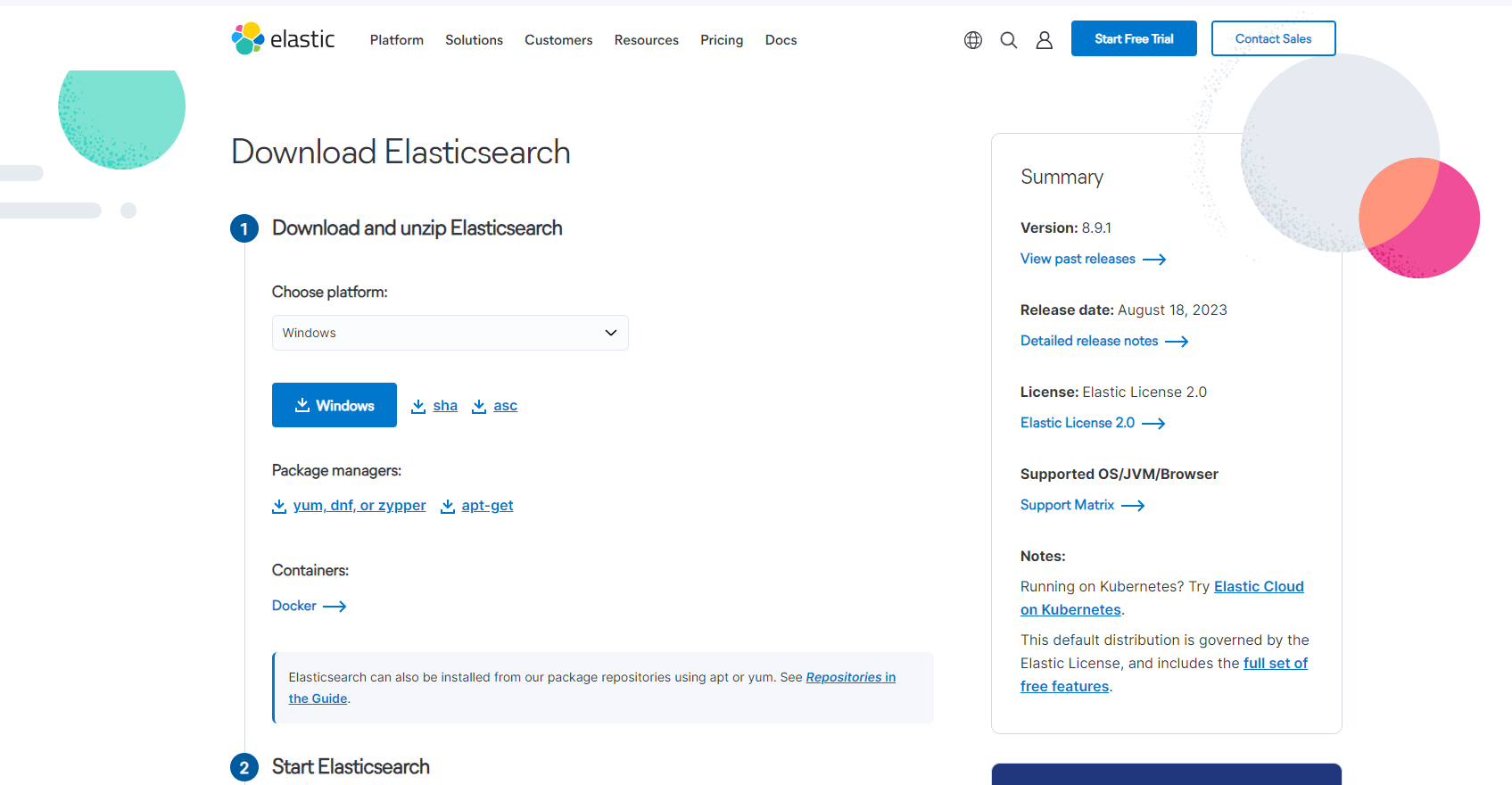 Installing elasticsearch by downloading precompiled binaries
