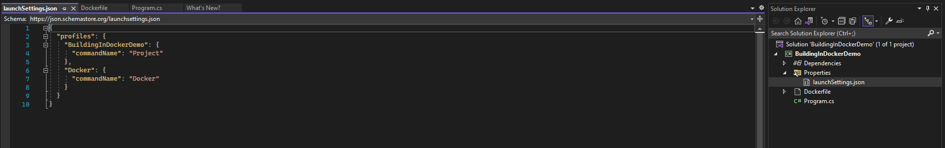 Visual studio Docker launch settings