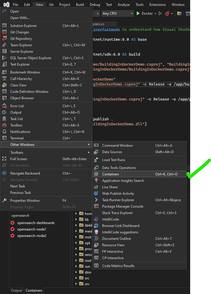 Docker visual studio containers