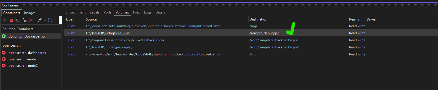 Docker visual studio volumes