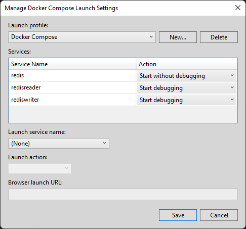 dotnet docker launch profiles for compose default profile