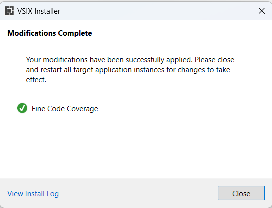 fine code coverage visual studio 2022 extension installation complete